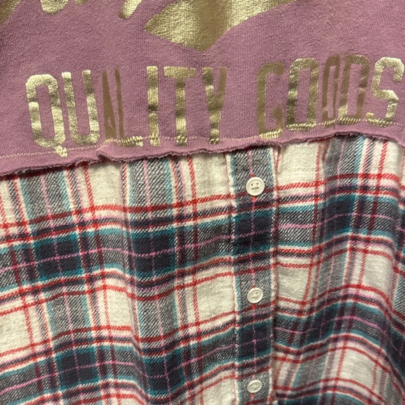 Repurposed American Eagle Outfitters Purple Hoodie with flannel bottom - Picture 5 of 5
